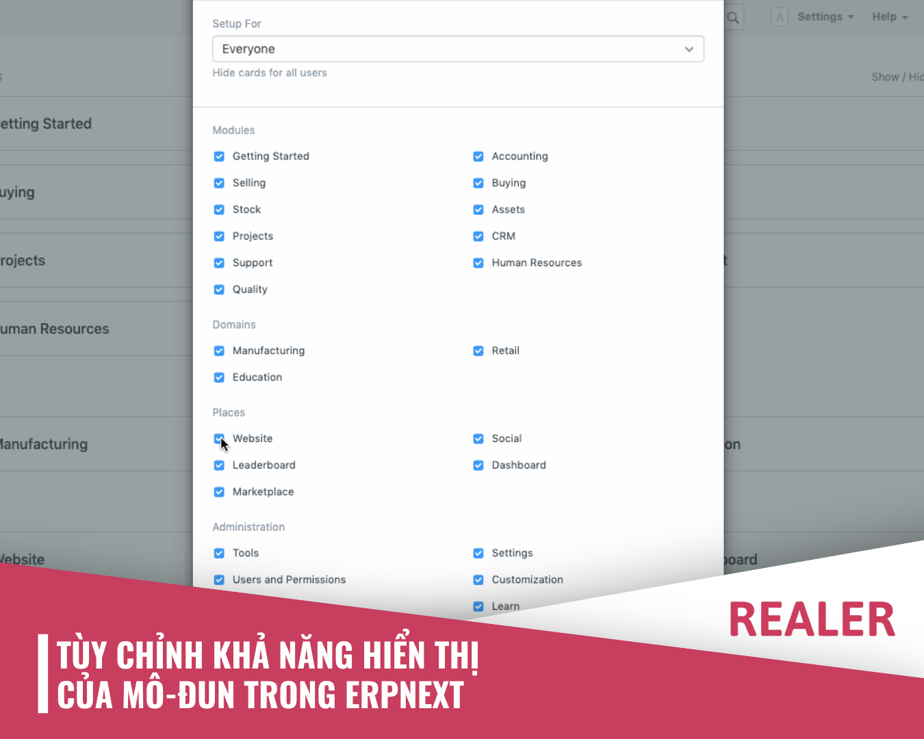 Tùy chỉnh hiển thị mô đun ERPNext